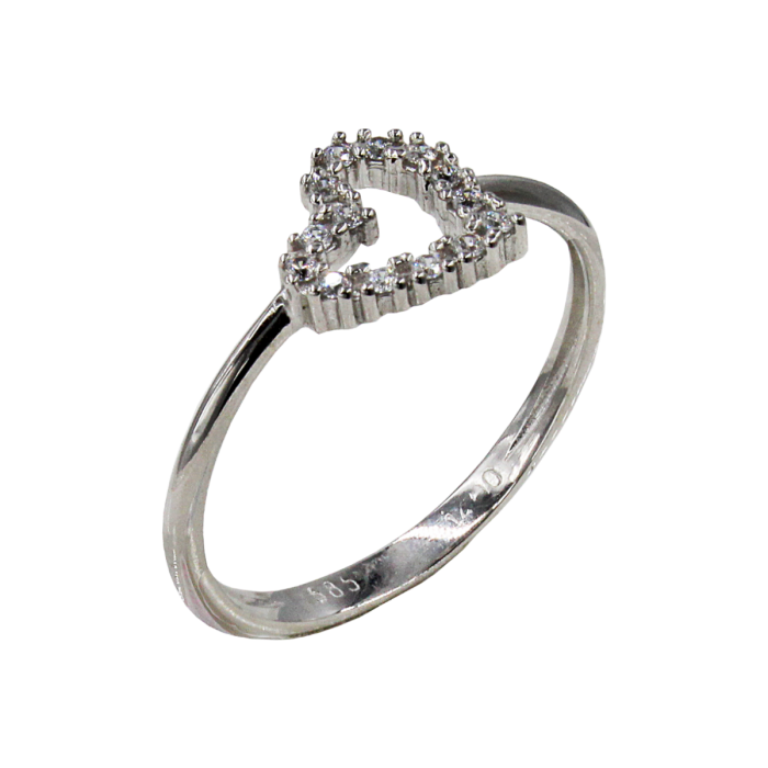 Δαχτυλίδι καρδιά λευκόχρυσο με ζιργκόν πέτρες 14Κ - D1022