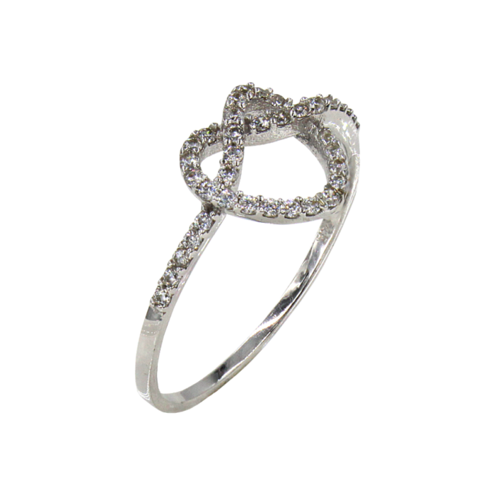 Δαχτυλίδι καρδιά-κόμπος λευκόχρυσο με ζιργκόν πέτρες 14Κ - D1039