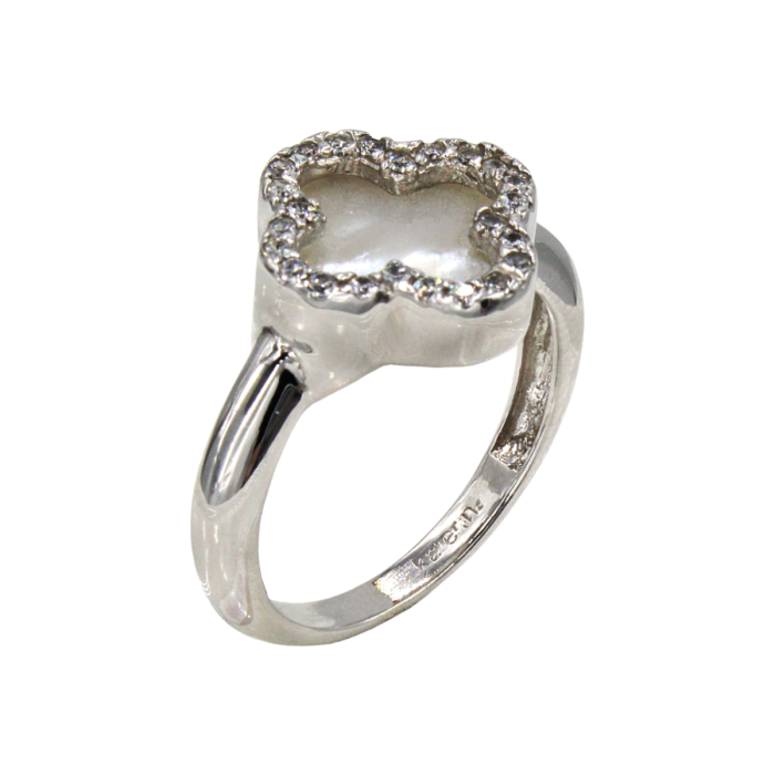 Δαχτυλίδι σταυρός λευκόχρυσο με ζιργκόν πέτρες 14Κ - D1044