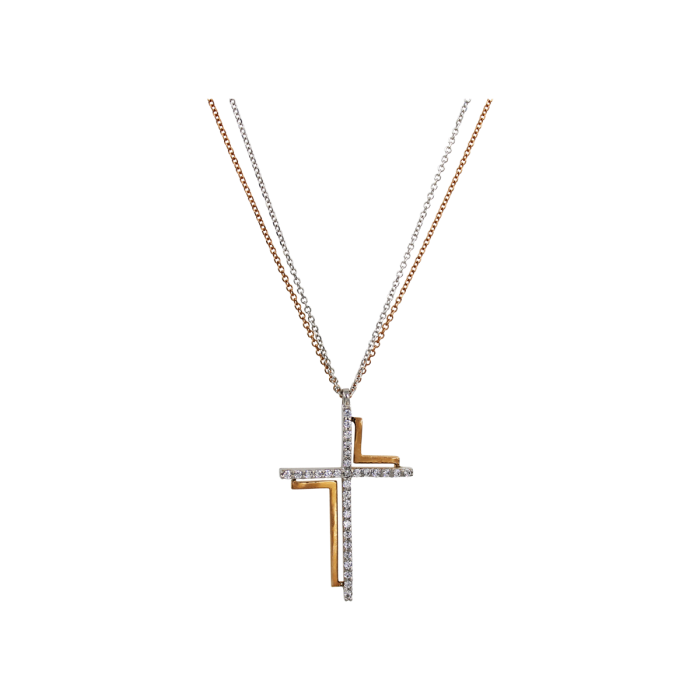 Σταυρός Με Αλυσίδα Δίχρωμος Χρυσός 14Κ - ST1604