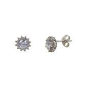 Σκουλαρίκια Ροζέτα Λευκόχρυσα 14Κ Με Ζιργκόν Πέτρες - S1202_0