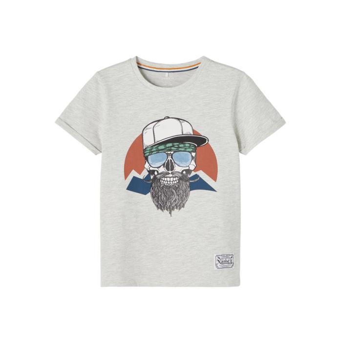 Μπλούζα μακό αγόρι name it-13199886-Light Grey Melange-organic cotton