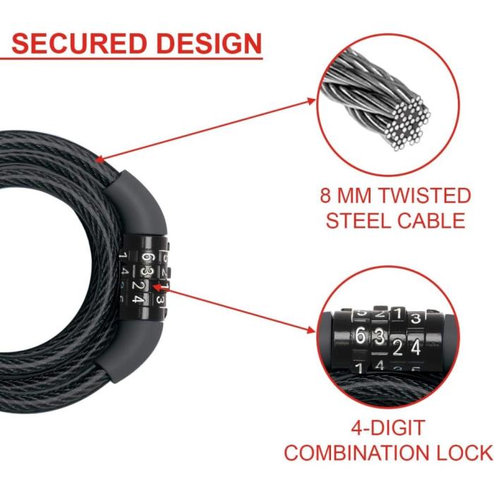 MasterLock Λουκέτο με Συρματόσχοινο Ποδηλάτου με Συνδυασμό 1.2m Φ8mm