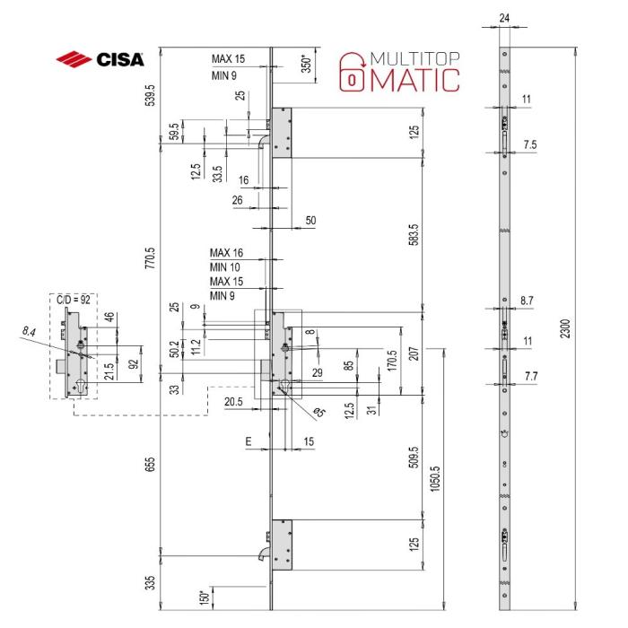 Cisa Multitop Matic Κλειδαριά 3ων Σημείων Αυτόματου Κλειδώματος | 35mm