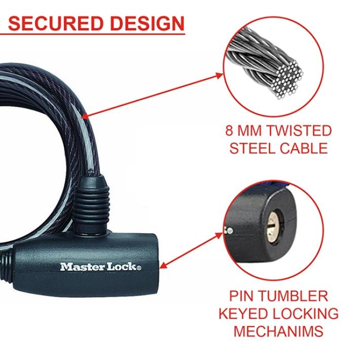 MasterLock Κλειδαριά ποδηλάτου συρματόσχοινο 180cm μαύρο