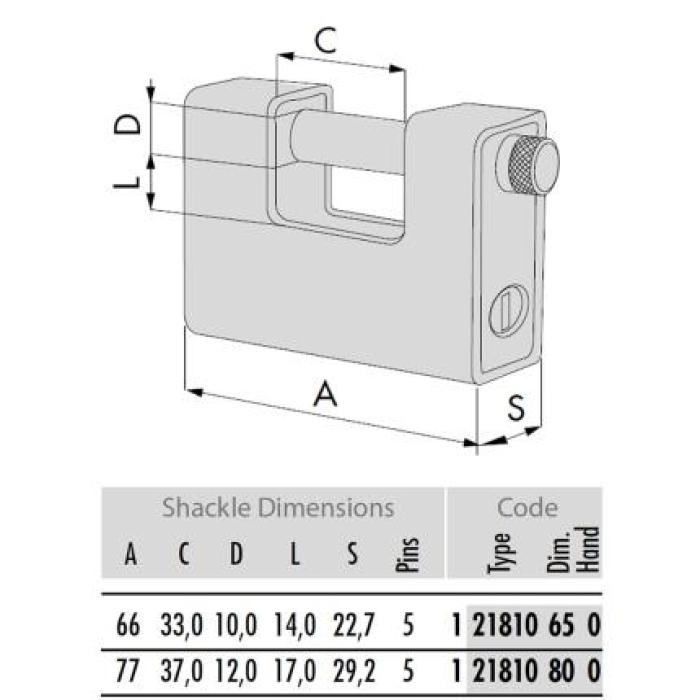 Ατσάλινο Λουκέτο Τάκου Cisa 21810 65mm