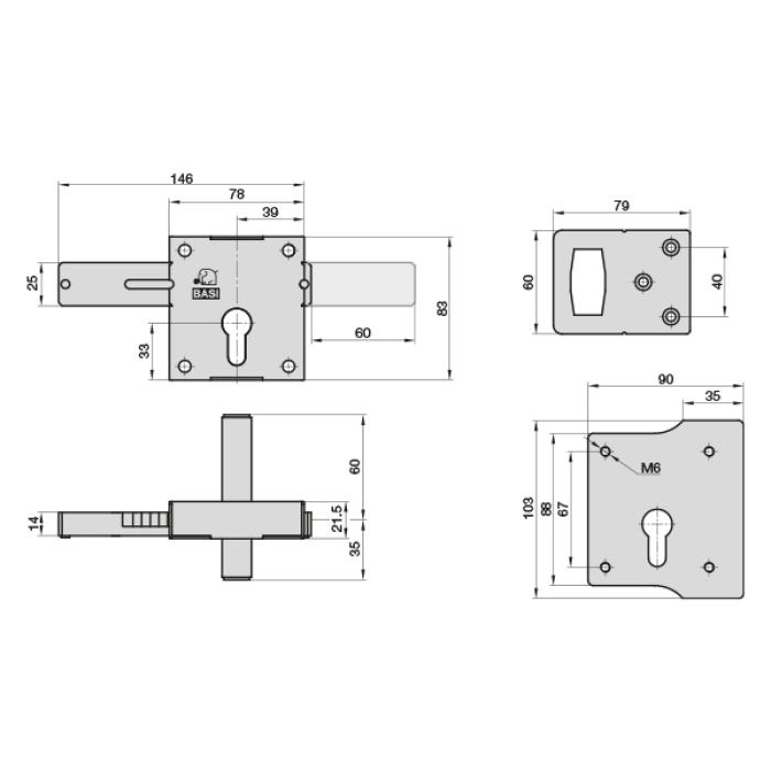Basi ATS 80 Κουτιαστή Κλειδαριά για Ξύλινες Πόρτες