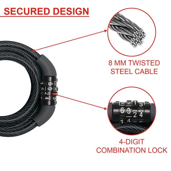 MasterLock Λουκέτο με Συρματόσχοινο Ποδηλάτου με Συνδυασμό 1.2m Φ8mm