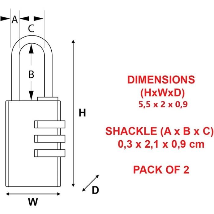 MasterLock Σετ 2 λουκέτα αποσκευών συνδυασμού 3 ψηφίων 20mm