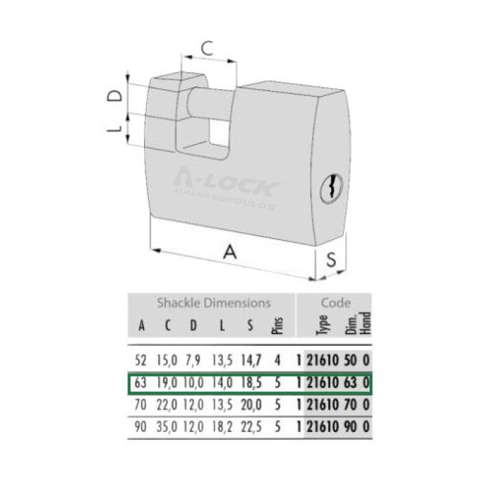 Cisa 21610 - 63mm Ορειχάλκινο Λουκέτο Τάκου