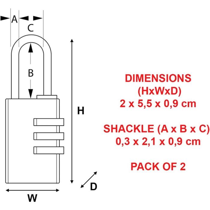 MasterLock Σετ 2 λουκέτα αποσκευών συνδυασμού 3 ψηφίων 20mm