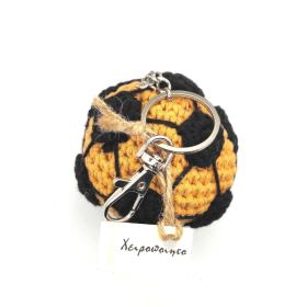 Χειροποίητο Πλεκτό Μπρελόκ Σε Σχήμα Μπάλας Κίτρινο-Μαύρο