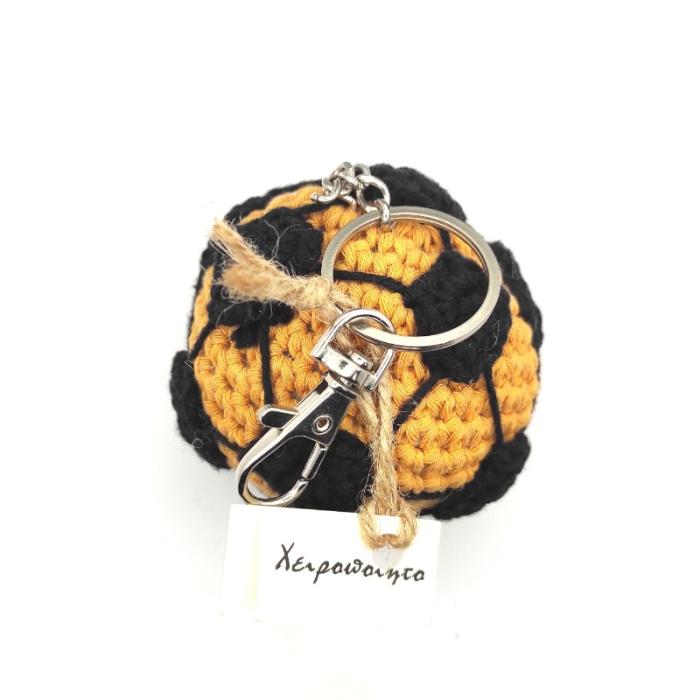 Χειροποίητο Πλεκτό Μπρελόκ Σε Σχήμα Μπάλας Κίτρινο-Μαύρο
