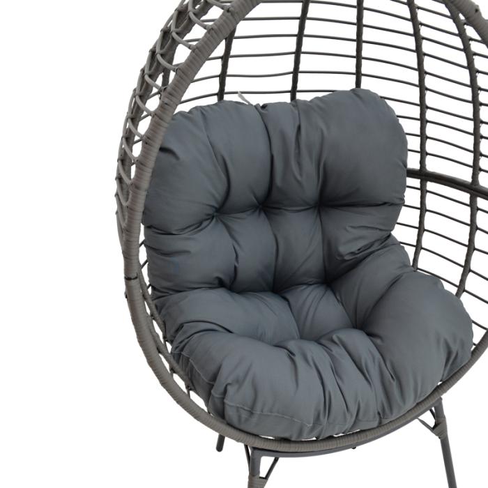 Πολυθρόνα Nestie   wicker rattan γκρι-μεταλλικό γκρι πόδι-γκρι μαξιλάρι 102x80x155εκ