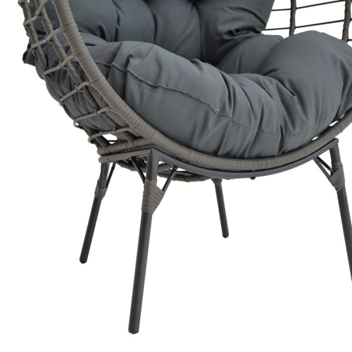 Πολυθρόνα Nestie   wicker rattan γκρι-μεταλλικό γκρι πόδι-γκρι μαξιλάρι 102x80x155εκ