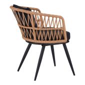 Τραπεζαρία Naoki σετ 5 τεμ  γυάλινο- pe rattan σε φυσική απόχρωση με μαυρα πόδια 140x80x78εκ