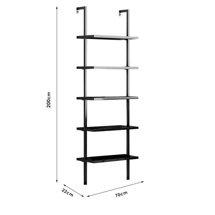 Ραφιέρα τοίχου Harris  σε μαύρη απόχρωση 60x22x200εκ