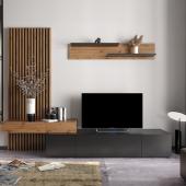 Σύνθετο σαλονιού Litende  μαύρο-sonoma μελαμίνης 249.5x42x199.5εκ
