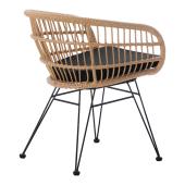 Πολυθρόνα Naoki  με μαξιλάρι pe rattan σε φυσική απόχρωση και μαύρα μεταλλικά πόδια 63x61x79εκ
