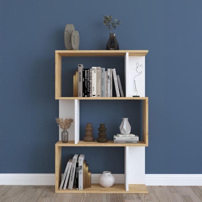 Βιβλιοθήκη Kadu σε oak-λευκή απόχρωση 72x22x108εκ