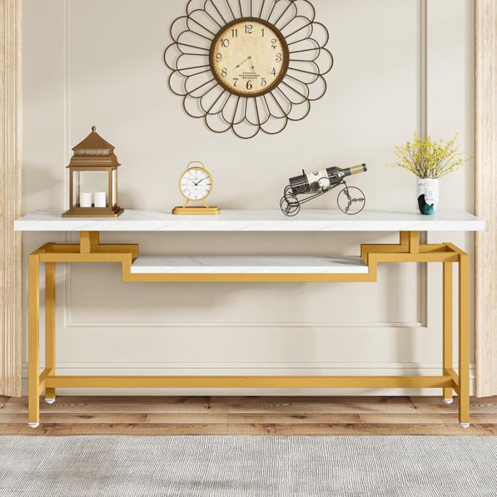 Κονσόλα Onole  σε όψη μαρμάρου - χρυσό μέταλλο 180x35x82εκ