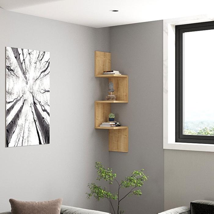 Ραφιέρα γωνιακή τοίχου Insta σε oakί απόχρωση 25x25x105,5εκ