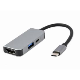 Cablexpert USB Type-C 3In1 Multi-Port Adapter (USB Port+HDMI+Pd) Silver