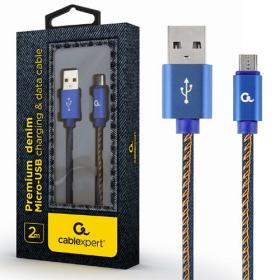 Cablexpert Premium Jeans Micro USB Cable with Metal Connectors 2M Blue