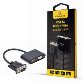 Cablexpert Vga To HDMI+Vga Adapter Cable 0,15M Black Retail Pack