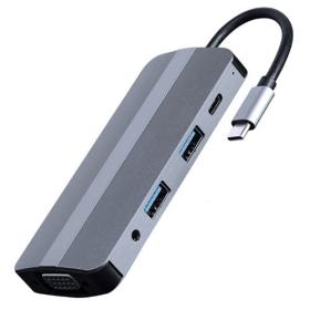 Cablexpert USB Type-C 8In1 Multi-Port Adapter (Hub+HDMI+Vga+Pd+Card Reader+Stereo Audio) Silver