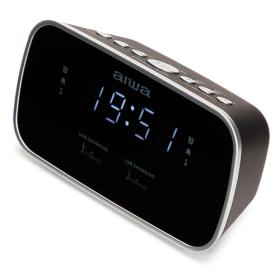 Aiwa Dual Alarm Clock Radio with 2 Charging USB Ports Black