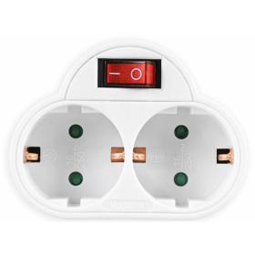 Lamtech Power Socket Splitter with 2 Schuko Outlets and On/Off Switch White