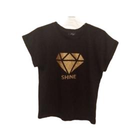 Μαύρο Γυναικείο T-Shirt με Χρυσό Τύπωμα Diamond Shine