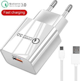 Lamtech Φορτιστής με Θύρα USB-A και Καλώδιο USB-C 18W Quick Charge 3.0 Λευκός