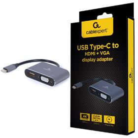 Cablexpert USB Type-C To HDMI + Vga Display Adapter Space Grey Retail Pack