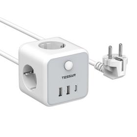 Tessan 6 In 1 Powercube Strip 3Xschuko, 2Xusb, 1Xtype-C, 2M Cable