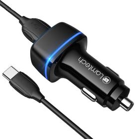 Lamtech 2Xusb 2,4A Car Charger with Type-C Cable 1M Black