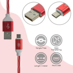 Πλεκτό Καλώδιο Φόρτισης - Δεδομένων Micro Usb Red 1m