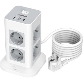 Tessan 11 In 1 Tower Surge Protector 8Xschuko, 2Xusb, 1Xtype-C, 2M Cable, TPS03-DE-C