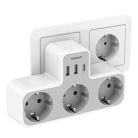 Tessan 6 In 1 Wall Socket 3Xschuko, 2Xusb, 1Xtype-C, TS-323-C