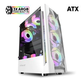 Armaggeddon Gaming PC Case Dual Chamber with 3 Argb Fans Tritron 3 White, TRITRON3-W