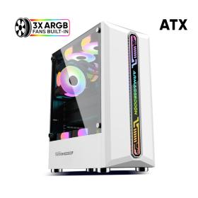 Armaggeddon Gaming PC Case with 3 Argb Fans Tritron Pro 300 White, TRITRON300PRO-W