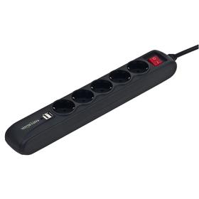 ENERGENIE POWER STRIP WITH 2 USB CHARGER 5 SOCKETS 1,5m USB 2A BLACK