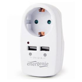 ENERGENIE 2-PORT USB CHARGER WITH PASS-THROUGHT AC SOCKET 2.1A WHITE
