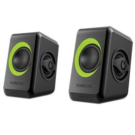 SONIC GEARS USB POWERED QUAD BASS SPEAKERS 2,0 BLACK LIME GREEN