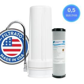 Φίλτρο Νερού Άνω Πάγκου Filtrato CHF14-USA Λευκό 10&quot; Με Ανταλλακτικό Φίλτρο Ενεργού Άνθρακα Pure LRC 2510-P5 0,5μm