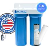 Διπλό Φίλτρο Nερού Κάτω Πάγκου 10" Filtrato WHF14D-USA Παροχή 1/4" Με Ανταλλακτικό Φίλτρο Πολυπροπυλενίου Aquafilter FCPS5 5μm και Ενεργού Άνθρακα Pure LRC 2510-P5 0,5μm