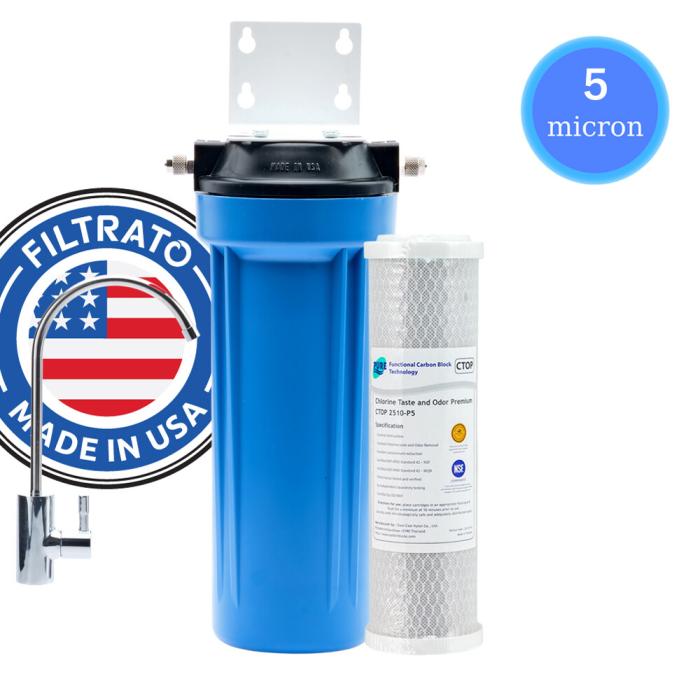 Set Φίλτρο Κάτω Πάγκου 10" Filtrato WHF14-USA Παροχή 1/4" Με Ανταλλακτικό Φίλτρο Ενεργού Άνθρακα Pure CTOP 2510-05 5μm