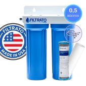Διπλό Φίλτρο Nερού Κάτω Πάγκου 10" Filtrato WHF12D-USA Παροχή 1/2" Με Ανταλλακτικό Φίλτρο Πολυπροπυλενίου Aquafilter FCPS5 5μm και Ενεργού Άνθρακα Pentair CFB-PB-10 (USA) 0,5μm