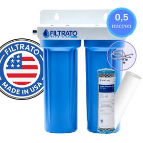 Διπλό Φίλτρο Nερού Κάτω Πάγκου 10&quot; Filtrato WHF12D-USA Παροχή 1/2&quot; Με Ανταλλακτικό Φίλτρο Πολυπροπυλενίου Aquafilter FCPS5 5μm και Ενεργού Άνθρακα Pentair CFB-PB-10 (USA) 0,5μm